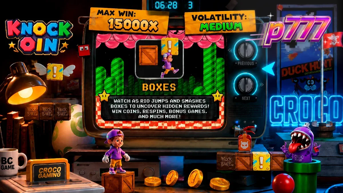 Tampilan visual retro 8-bit dari slot KNOCKOIN